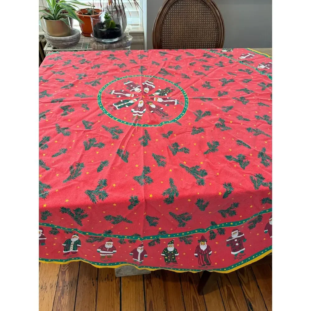 Vintage Father Christmas Santa Claus Round Tablecloth Red